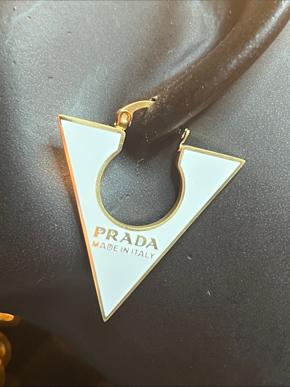 Prada White Enamel Triangle Hoop Earrings